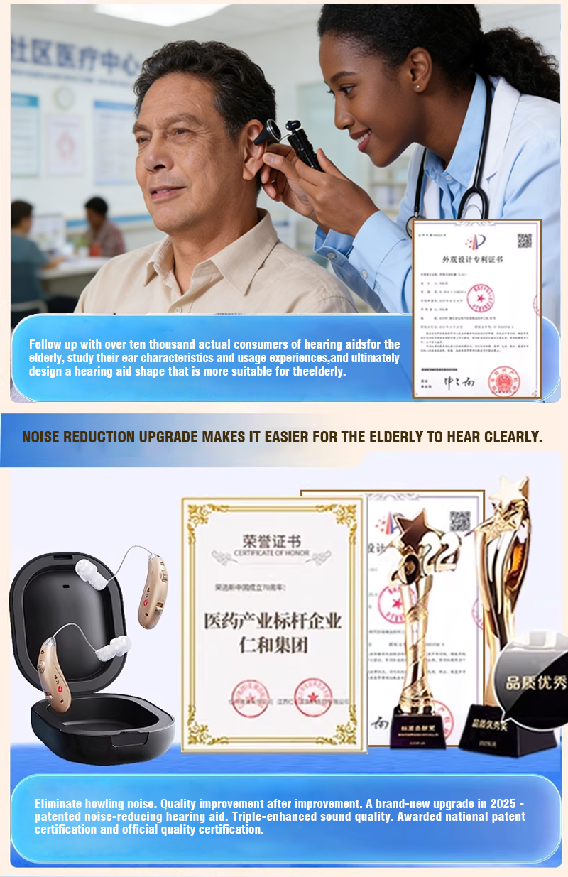 REN HE Medical Behind-the-Ear Hearing Aids. High-quality, genuine, invisible noise-canceling hearing aids designed specifically for elderly people with hearing loss.