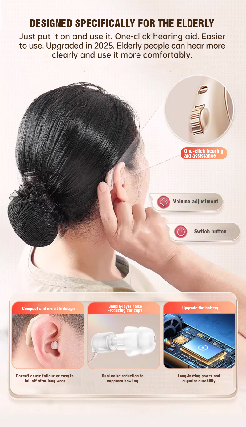 REN HE Medical Behind-the-Ear Hearing Aids. High-quality, genuine, invisible noise-canceling hearing aids designed specifically for elderly people with hearing loss.