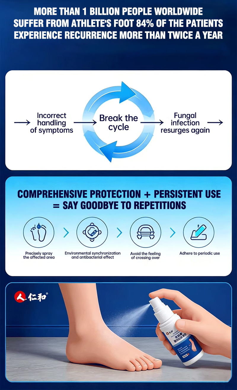 Renhe Medical Chitosan Athlete's Foot Spray. Relieves peeling, blisters, itching, sweaty feet, and fungal infections. Suitable for both men and women.